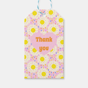 70er Retro Groovy Pink Gänseblümchen Blumenmuster Geschenkanhänger