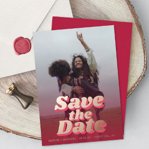 70er Retro Groovy Viva Magenta Foto Save The Date Folieneinladung