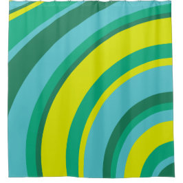70er Retro Groovy Wave Rainbow Aquamarin Gelb Duschvorhang