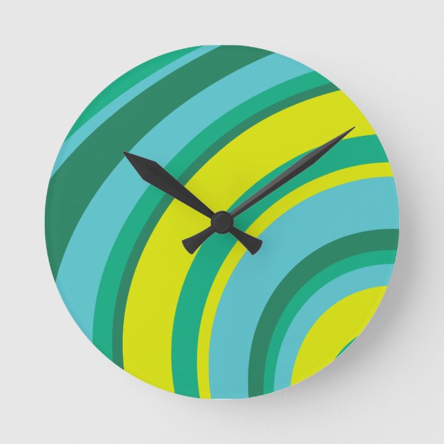 70er Retro Groovy Wave Regenbogen Türkis Grün Gelb Runde Wanduhr (Vorderseite)