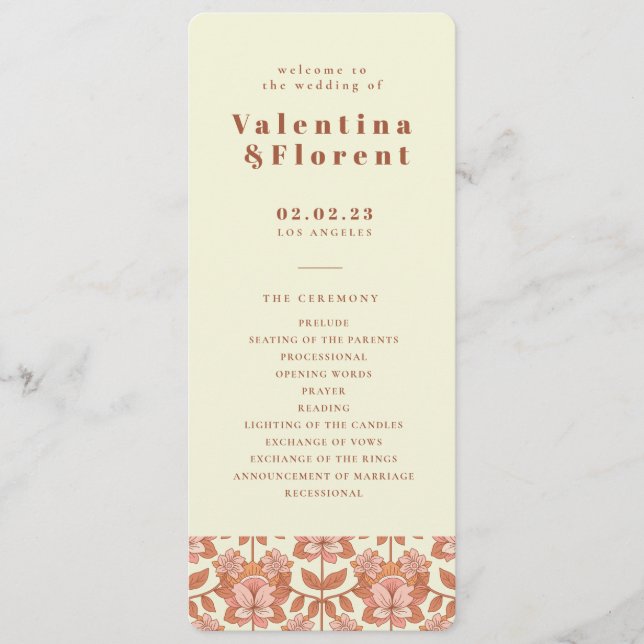 70er Retro Inspiriert Orange Wedding Program Programm (Vorderseite)