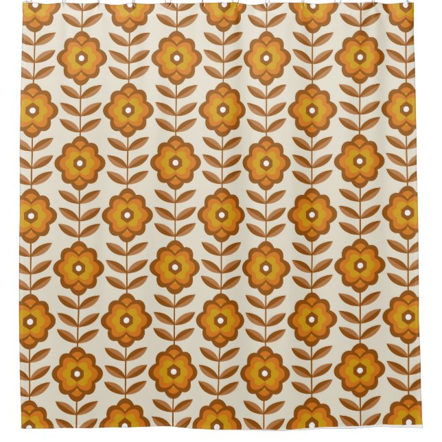 70er Retro Mitte des Jahrhunderts Blumenmuster Duschvorhang (Vorderseite)