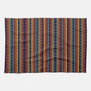 70er Retro Navy- und Senf-Boho-Chevron-Streifen Geschirrtuch