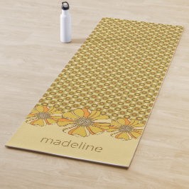 70er Retro Orange Floral Geometric Yogamatte