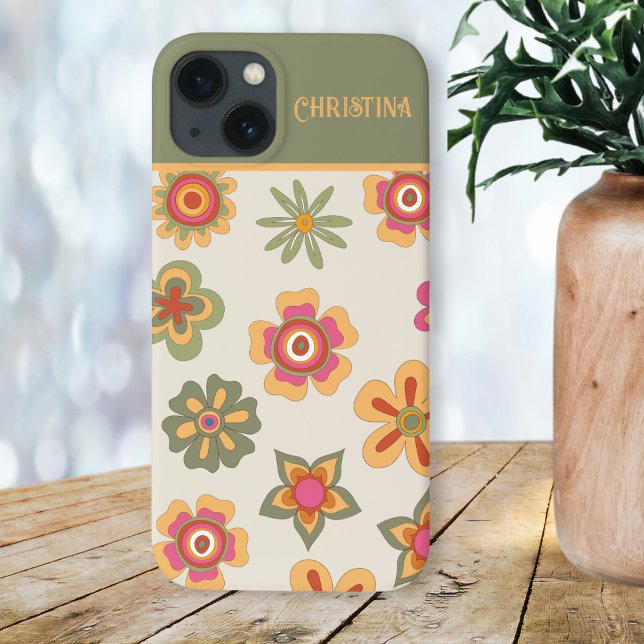 70er Retro Rosa-grüne Blume Power Fall-M Case-Mate iPhone Hülle (Von Creator hochgeladen)