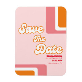 70er Retro Rosa Orangenhain Save the Date rot Magnet