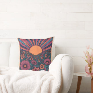 70er Retro-Sonnenblumenfeld-Design Kissen