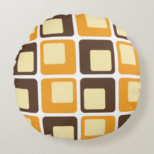 70er Retro Square Shapes Rundes Kissen