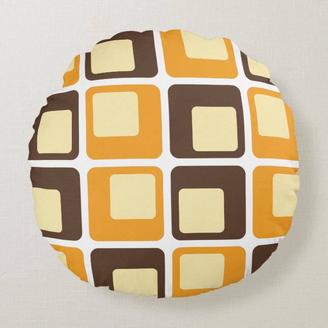 70er Retro Square Shapes Rundes Kissen (Vorderseite)