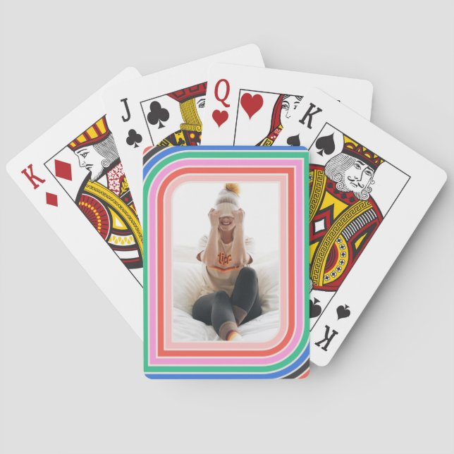 70er Retro Stripe Anpassbare Foto Playing Cards Spielkarten (Rückseite)