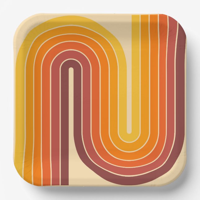 70er Retro Vintag Style Geometric Design Pappteller (Vorderseite)