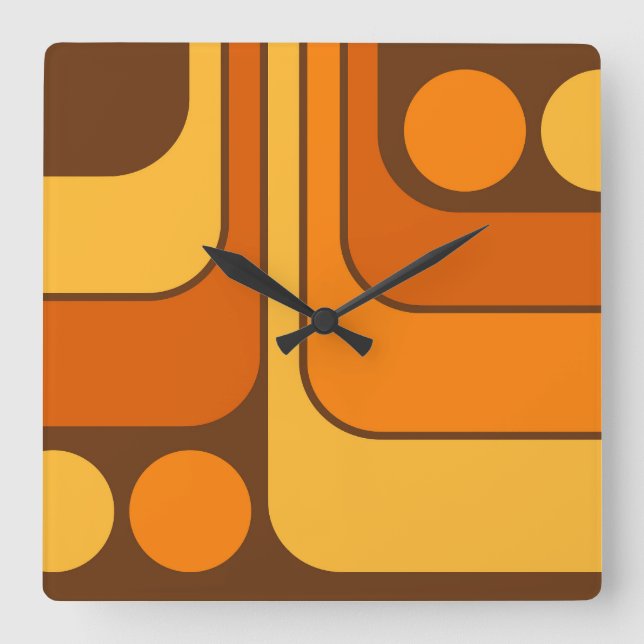 70er Retro Vintag Style Geometric Pattern Quadratische Wanduhr (Vorderseite)