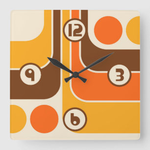 70er Retro Vintag Style Geometric Pattern Quadratische Wanduhr