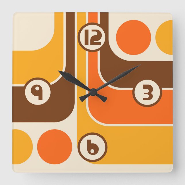 70er Retro Vintag Style Geometric Pattern Quadratische Wanduhr (Vorderseite)