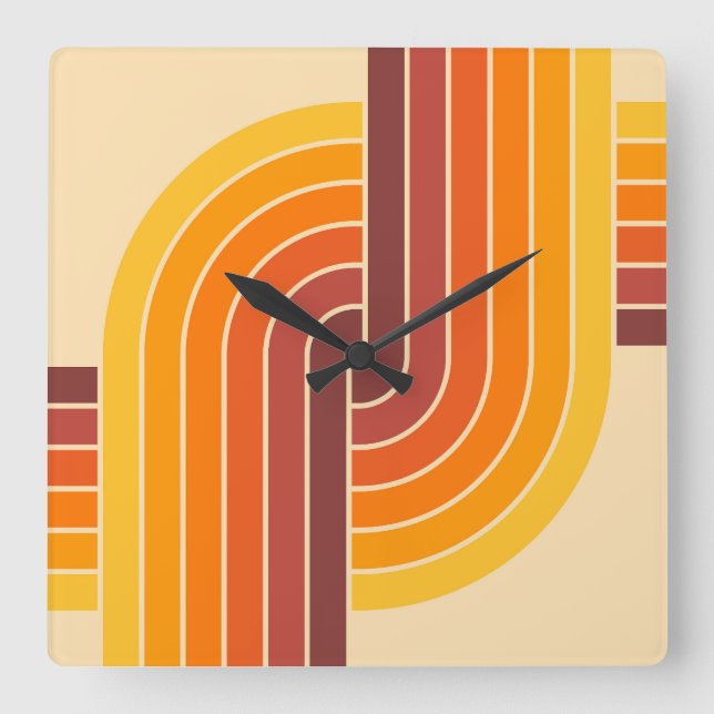 70er Retro Vintag Style Geometric Pattern Quadratische Wanduhr (Vorderseite)
