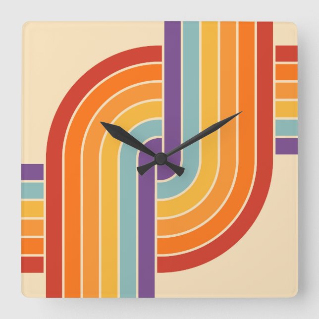 70er Retro Vintag Style Geometric Pattern Quadratische Wanduhr (Vorderseite)