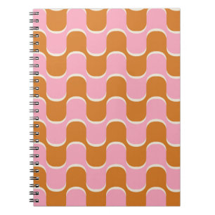 70er-Retro-Vintages Wellenmuster in Gold und Rosa Notizblock