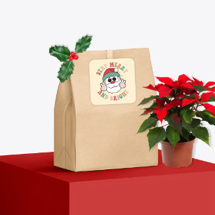 70er Retro Weihnachtsmann Bleib fröhlich und hell Quadratischer Aufkleber
