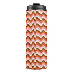 70er Retrobraun und rosa Wellenmuster Thermosbecher