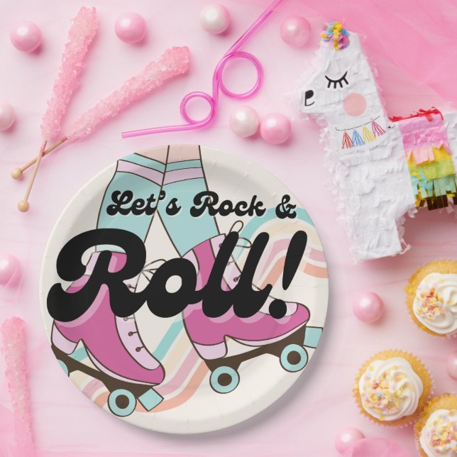 70er Rock und ROLL Roller Skaten-Gastgeschenke Pappteller (Party)