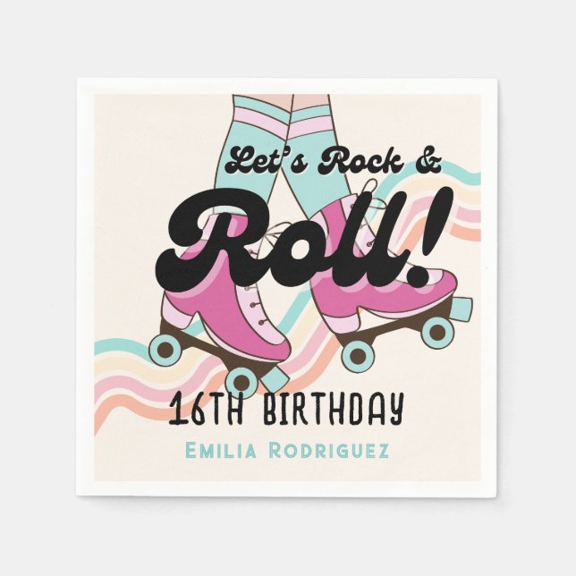 70er Rock und ROLL Roller Skaten-Gastgeschenke Serviette (Vorderseite)