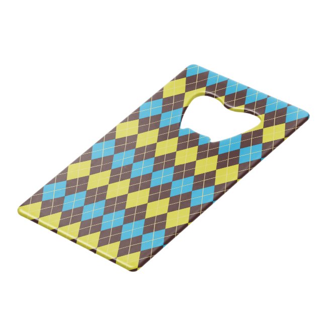 70er Scottish Tartan-Pattern Geldkarten Flaschenöffner (Vorderseite Schrägansicht)