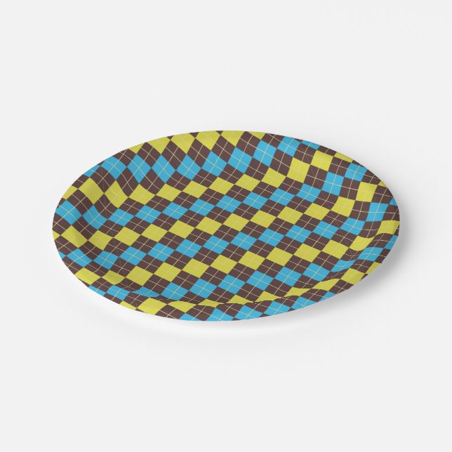 70er Scottish Tartan-Pattern Pappteller (Schrägansicht)