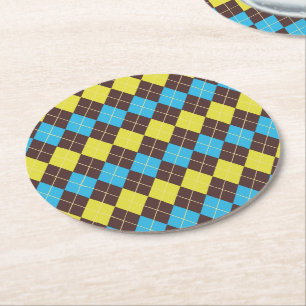 70er Scottish Tartan-Pattern Runder Pappuntersetzer