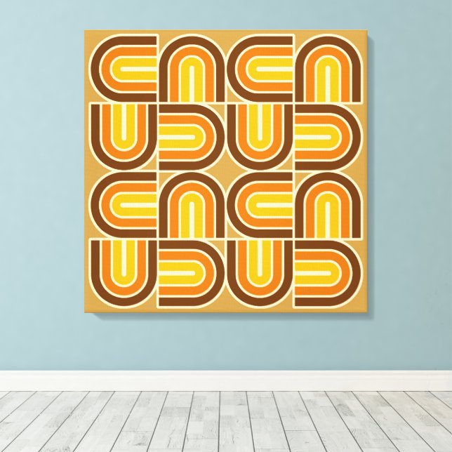 70er Style Geometric Arch Pattern Leinwanddruck (Insitu (Holzboden))