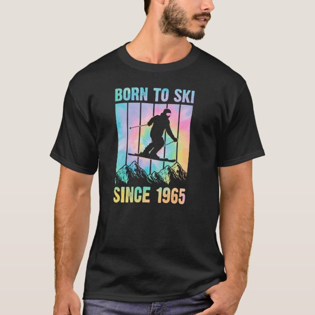 70er Style Mountain Trip Geboren zum Ski seit 1965 T-Shirt (Vorderseite)