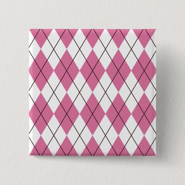 70er-Tartan-Muster Rosa Button (Vorderseite)