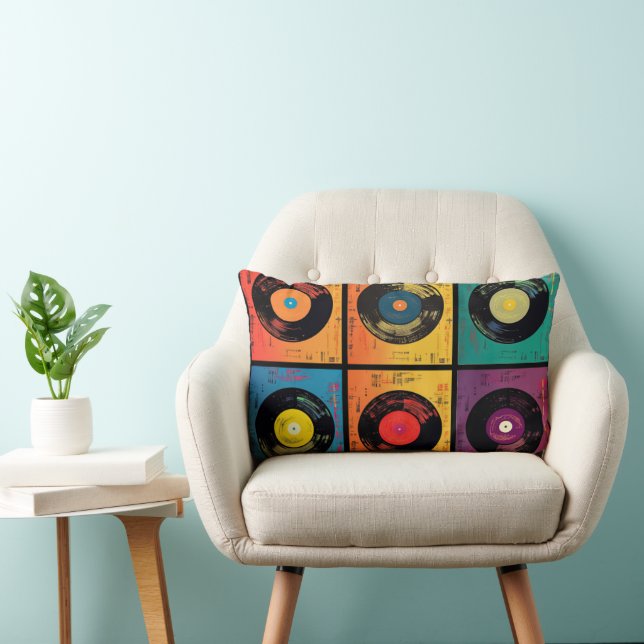 70er Vinyl Record Muster Retro Lendenkissen (Stuhl )