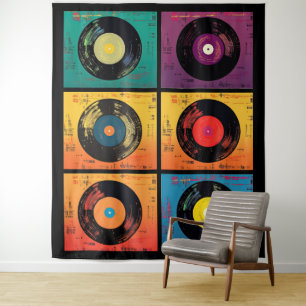 70er Vinyl Record Muster Retro Wandteppich