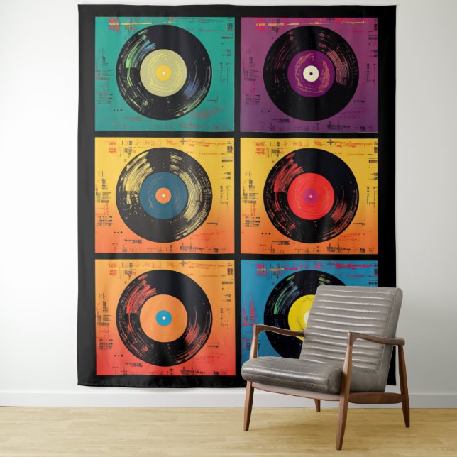 70er Vinyl Record Muster Retro Wandteppich (Beispiel)