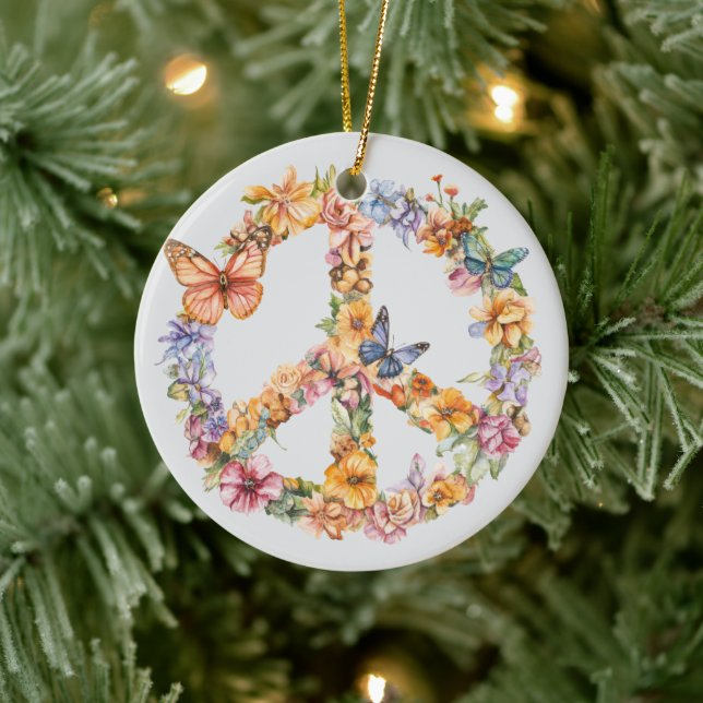 70s 60s Peace Sign Colorful Keramik Ornament (Baum)