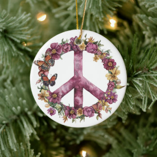 70s 60s Peace Sign Colorful Keramik Ornament