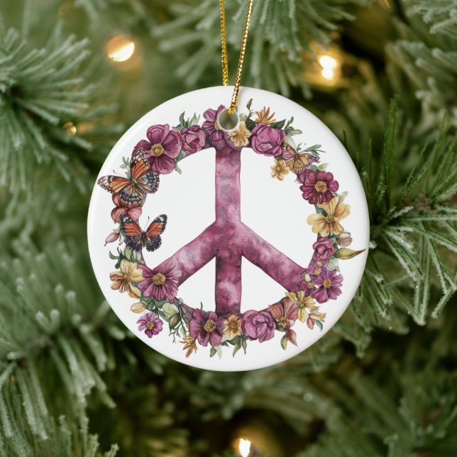 70s 60s Peace Sign Colorful Keramik Ornament (Baum)