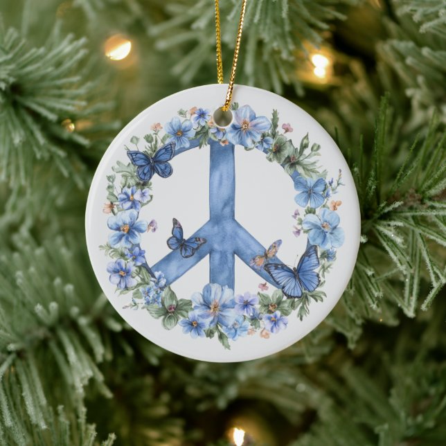 70s 60s Peace Sign Colorful Keramik Ornament (Baum)