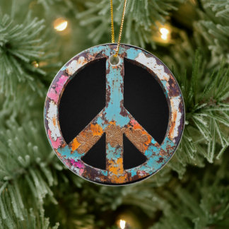 70s 60s Peace Sign Colorful Keramik Ornament