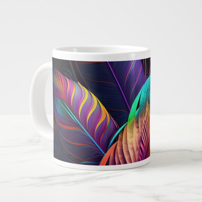 70s 60s Psychedelic Feathers  Jumbo-Tasse (Vorderseite Links)