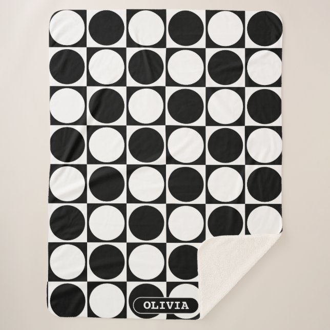 70s Checks and Circles Black and White Sherpadecke (Vorderseite)