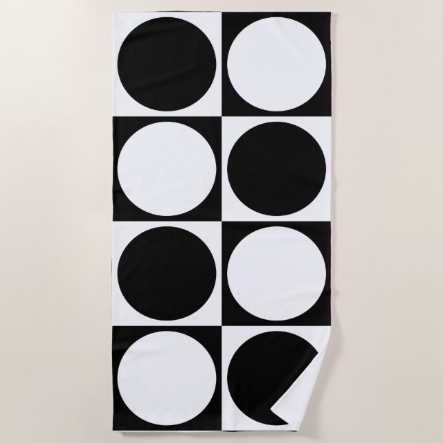 70s Checks and Circles Black and White Strandtuch (Vorderseite)