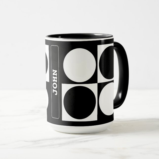 70s Checks and Circles Black and White Tasse (VorderseiteRechts)