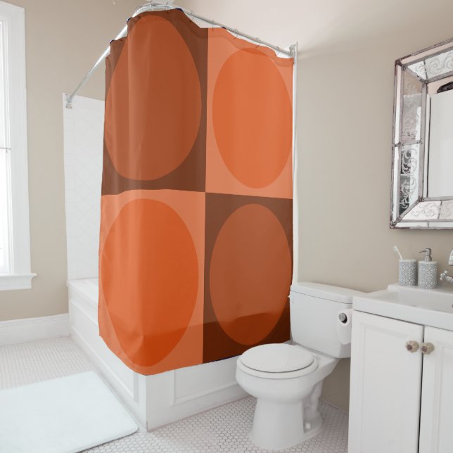 70s Checks and Circles Flame Orange Duschvorhang (Beispiel)