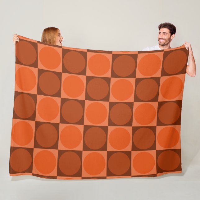 70s Checks and Circles Flame Orange Fleecedecke (Beispiel)