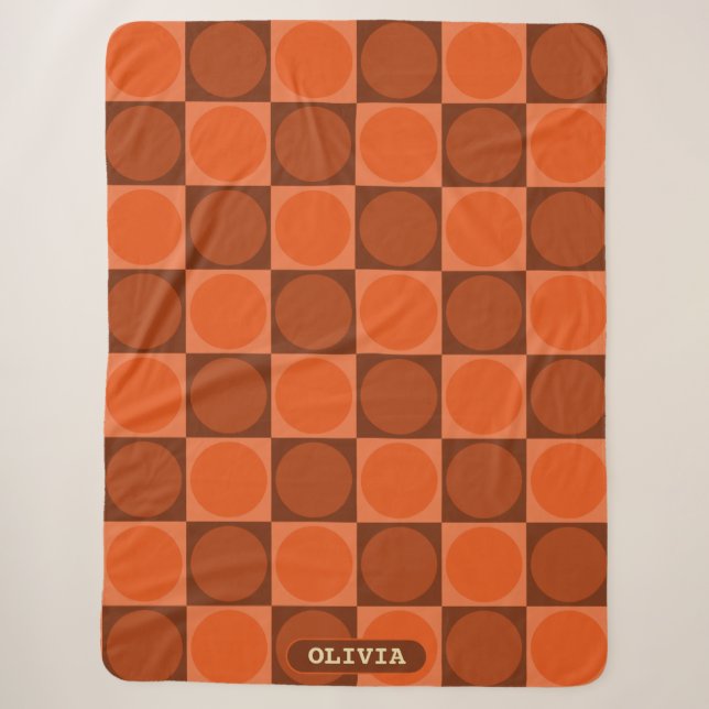 70s Checks and Circles Flame Orange Sherpadecke (Vorderseite)
