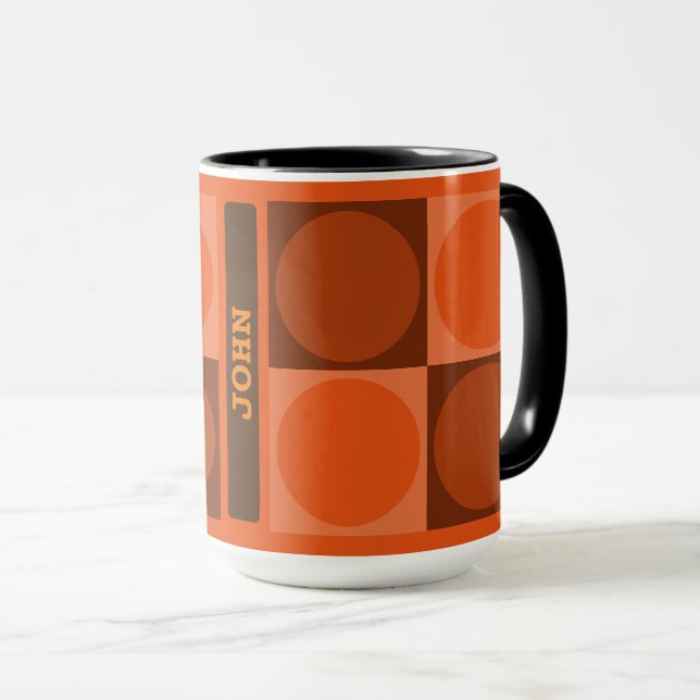 70s Checks and Circles Flame Orange Tasse (VorderseiteRechts)