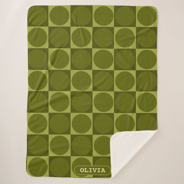 70s Checks and Circles Green Sherpadecke (Vorderseite)