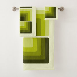 70s Rainbow Squares Monochrome Green Badhandtuch Set