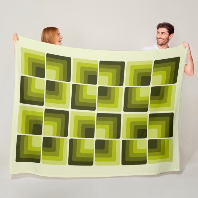 70s Rainbow Squares Monochrome Green Fleecedecke (Beispiel)